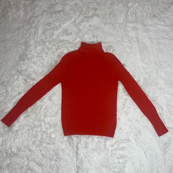 J. Crew Wool Cashmere Blend Red Orange Knit Pullover Turtleneck Sweater Sz Small - Picture 2 of 8